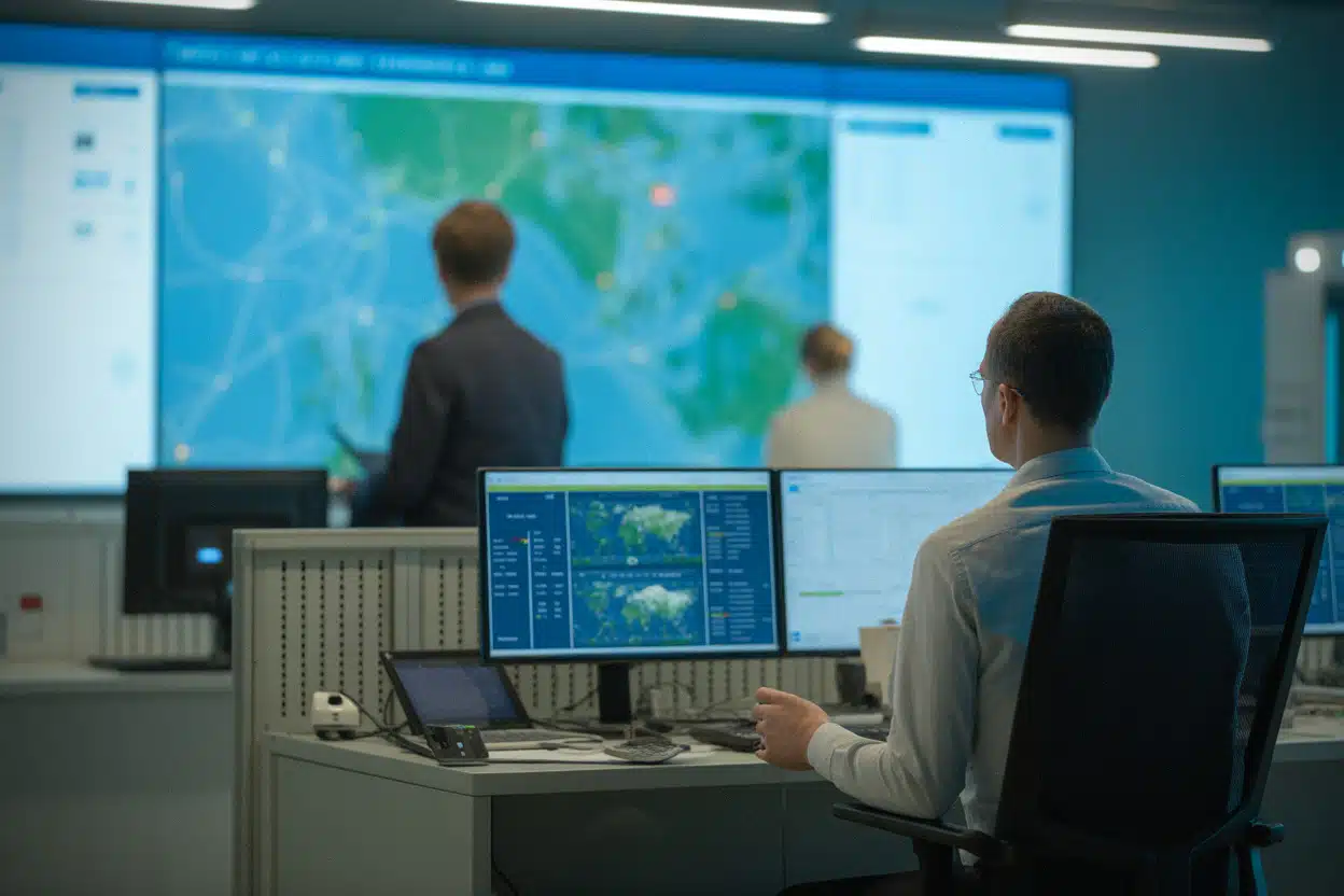 Salle de contrôle du réseau électrique suisse et énergie solaire