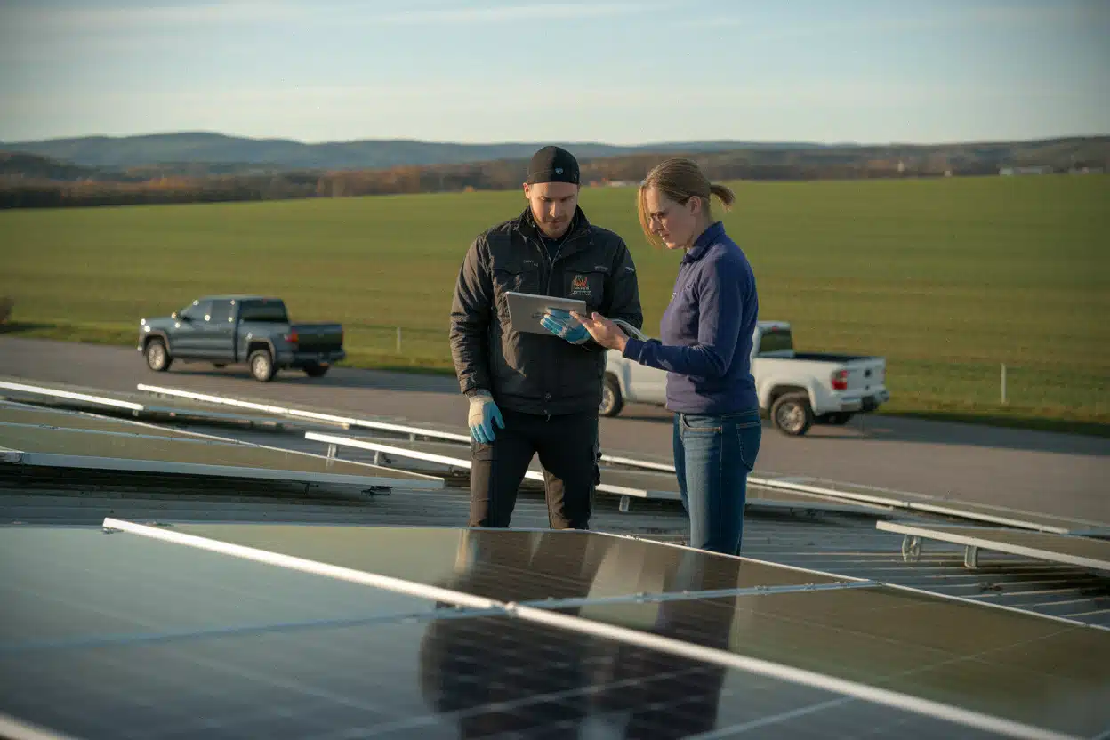 Panneaux solaires sur un bâtiment municipal du Val-Saint-François