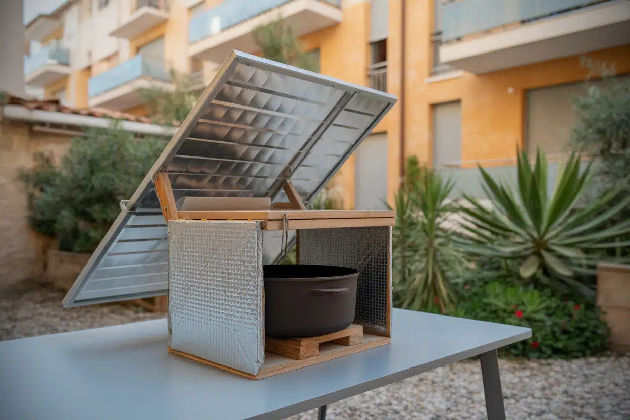Four solaire artisanal orienté vers le soleil à Draguignan