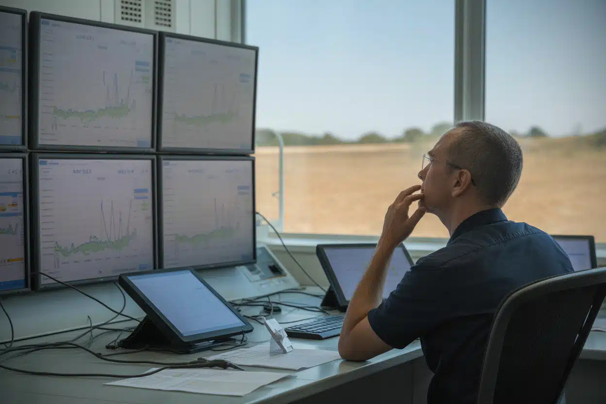 Salle de contrôle surveillant la production nucléaire pendant la canicule