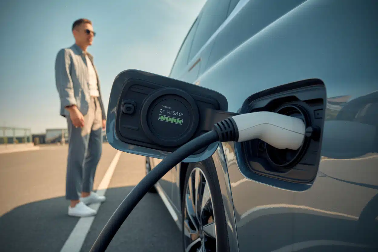 Batterie de voiture électrique surveillée pendant une recharge par forte chaleur