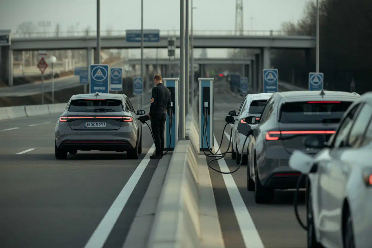 Station de recharge rapide pour voitures électriques sur axe routier