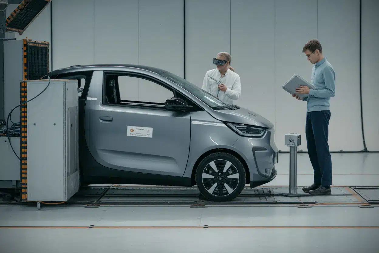 Citadine électrique Geely EX2 dans un laboratoire de crash-test