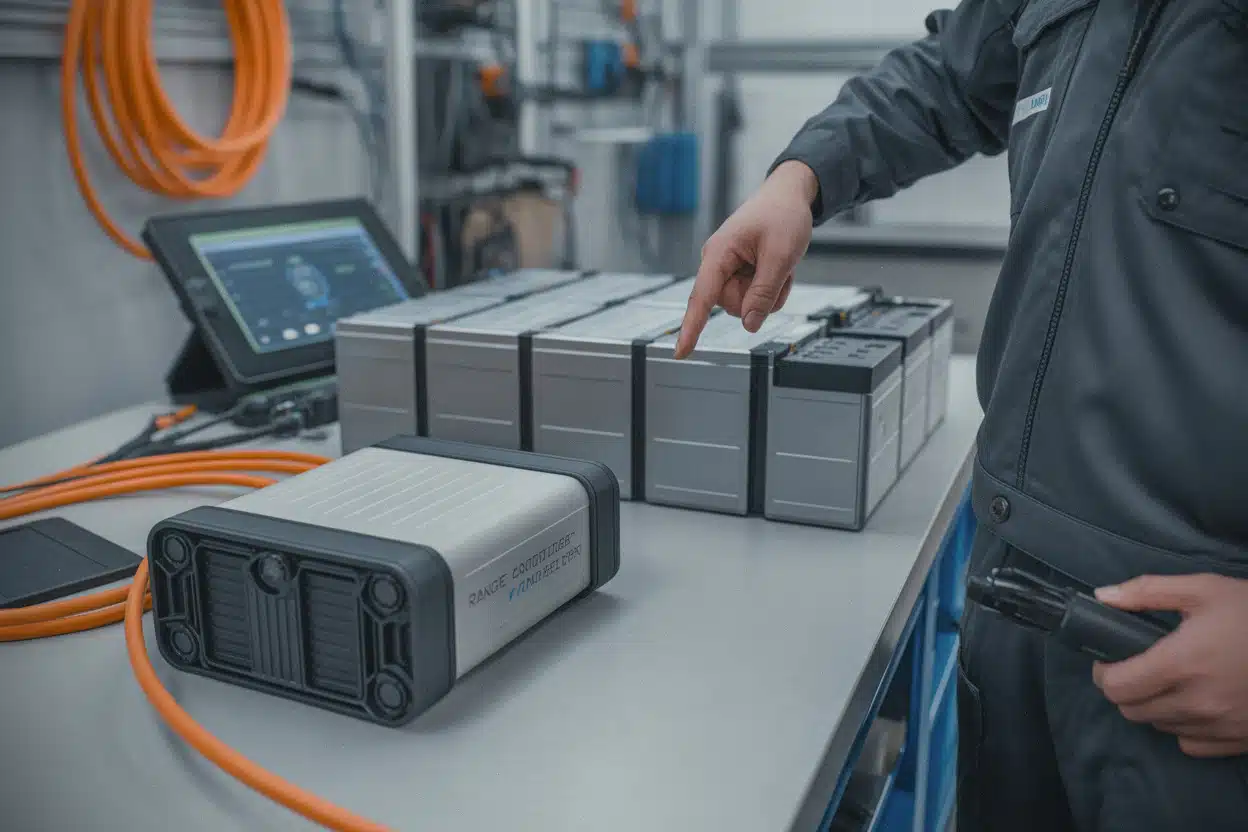 Prolongateur d’autonomie et batterie de SUV électrique en atelier