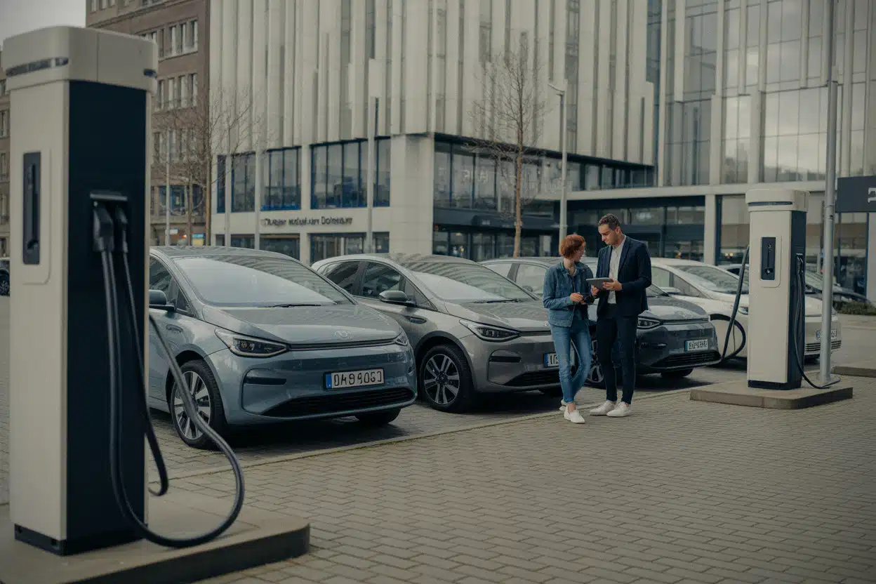 Acheteurs comparant des citadines électriques abordables en concession